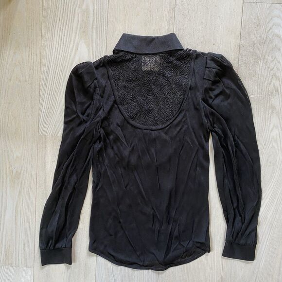 Ekaterina Kukhareva Semi-Sheer Witchy Crochet Collared Puff Slv Button Up Top XS - Picture 5 of 5